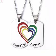 Collier pendentif Gay coeur noir et argent à la mode, collier pendentif gay en acier inoxydable arc-en-ciel